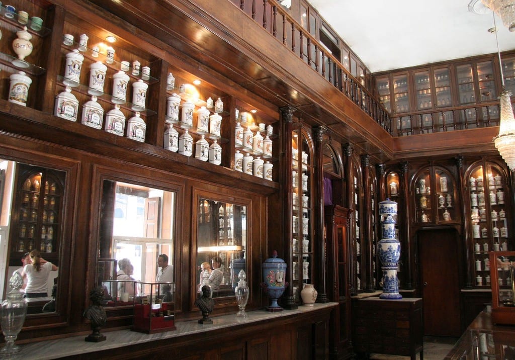 Back in the day, pharmacies had style. Cuba Unusual Museum Image: The apothecary has well polished wooden built-ins, and lovely lidded jars in different shapes and sizes linking the shelves.