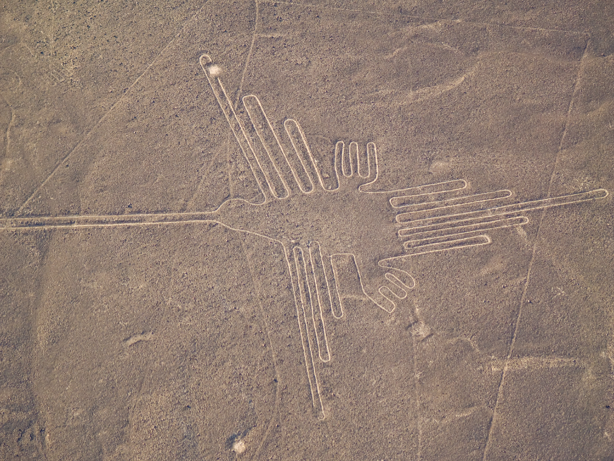 Now all we need is an oversized flower... Peru or Ecuador Image: A geoglyph of a hummingbird is etched into Peru's landscape.