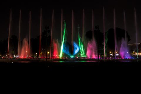 City Night and Fountains of Lima Peru